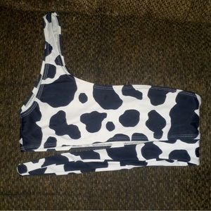 Cow Print Asymmetrical Cutout Swimsuit Top Size S